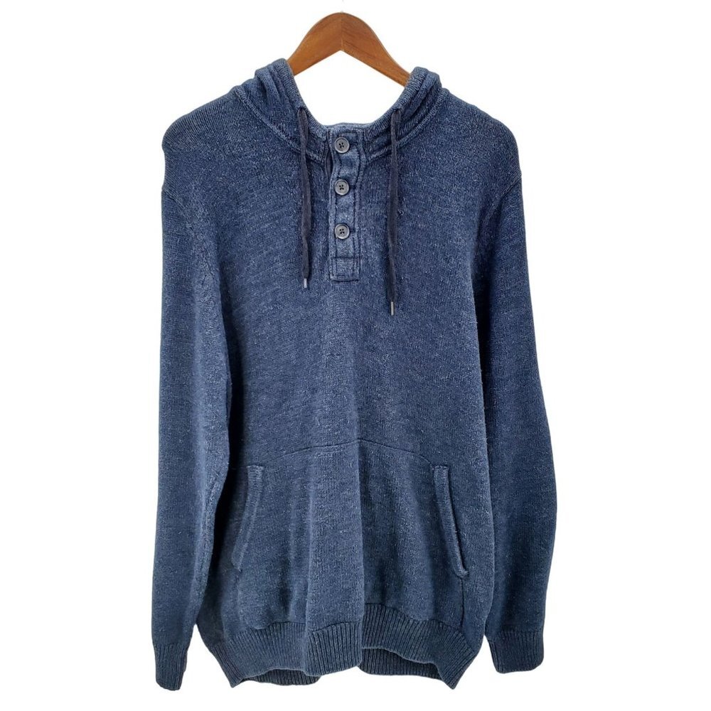 Mens Henley Hoodie Pullover Sweater Sweatshirt Size M Blue Cotton H&M L.O.G.G.